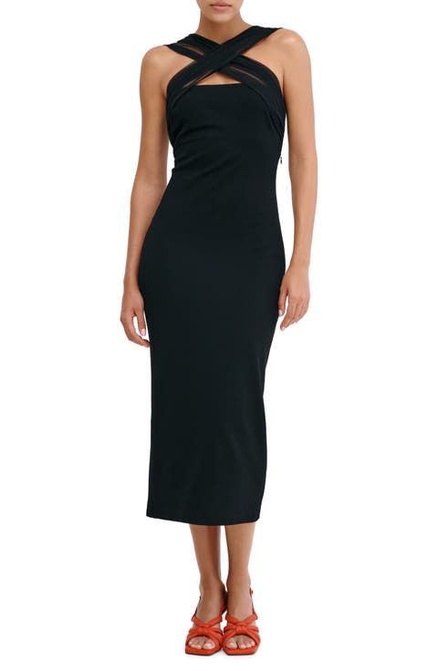 Waldorf Mesh Cross Neck Midi Dress