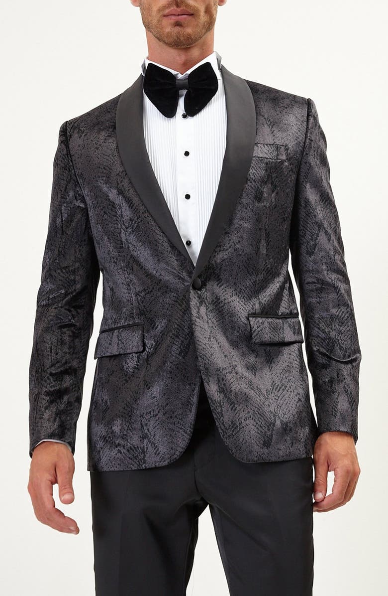 RON TOMSON Snake Embossed Velvet Tuxedo Jacket, Main, color, Black Anthracite