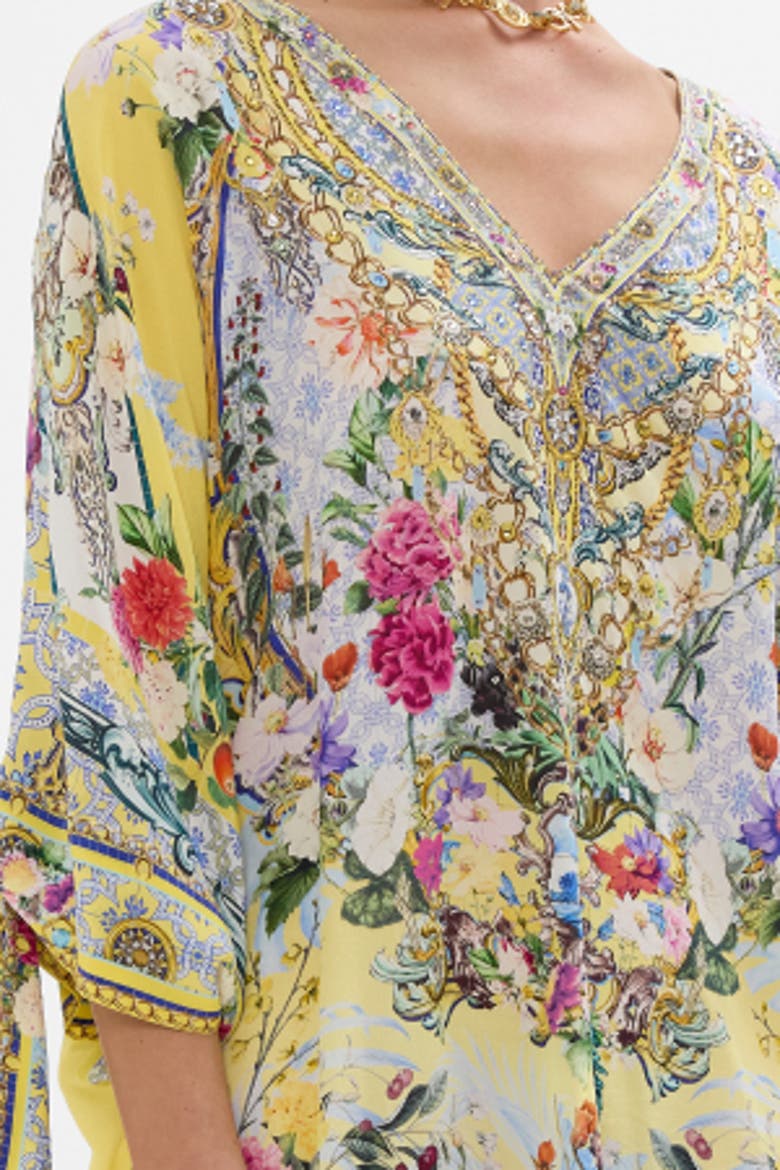 Tie Sleeve Short V Neck Kaftan Flor Fantastica, Alternate, color, Flor Fantastica