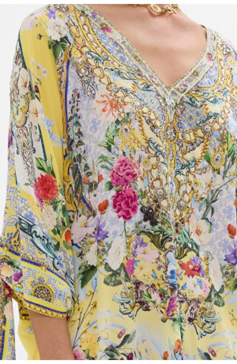 Camilla Tie Sleeve Short V Neck Kaftan Flor Fantastica, Alternate, color, Flor Fantastica