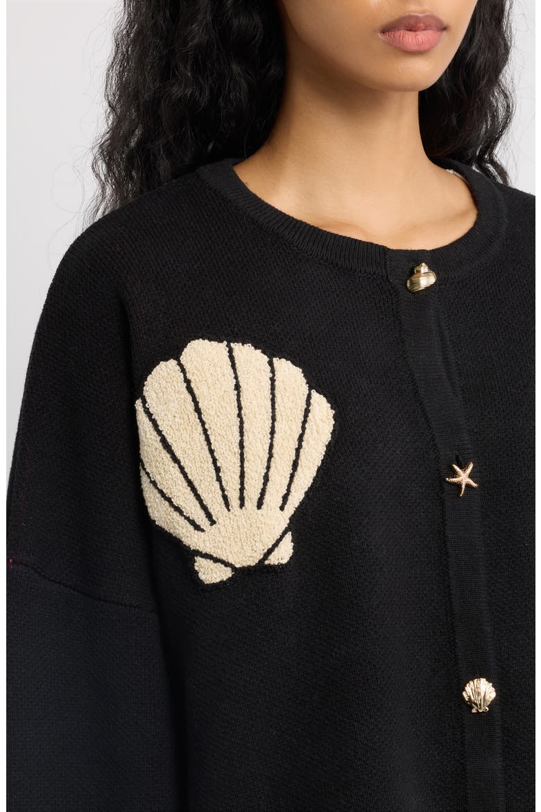 Sea You Later Boxy Seashell Cardigan, Alternate, color, BLACK SEASHELL