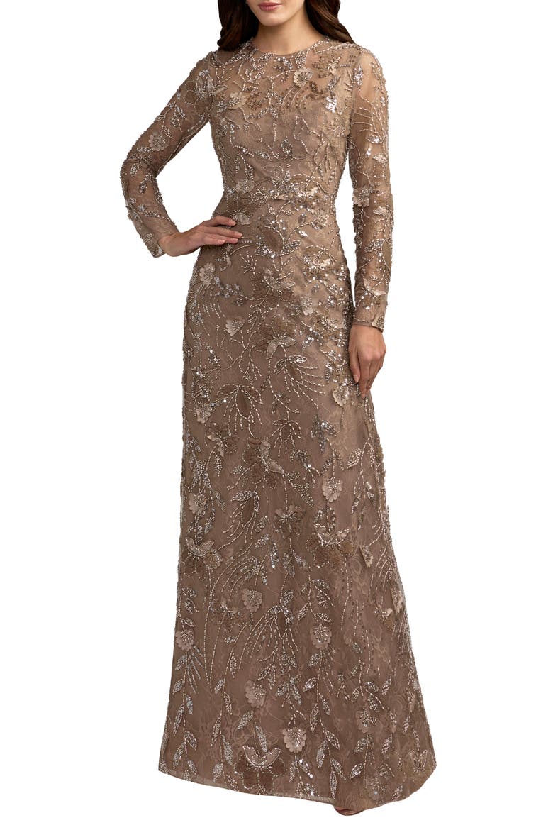 Embellished Floral Lace Gown, Main, color, Toasted Almond