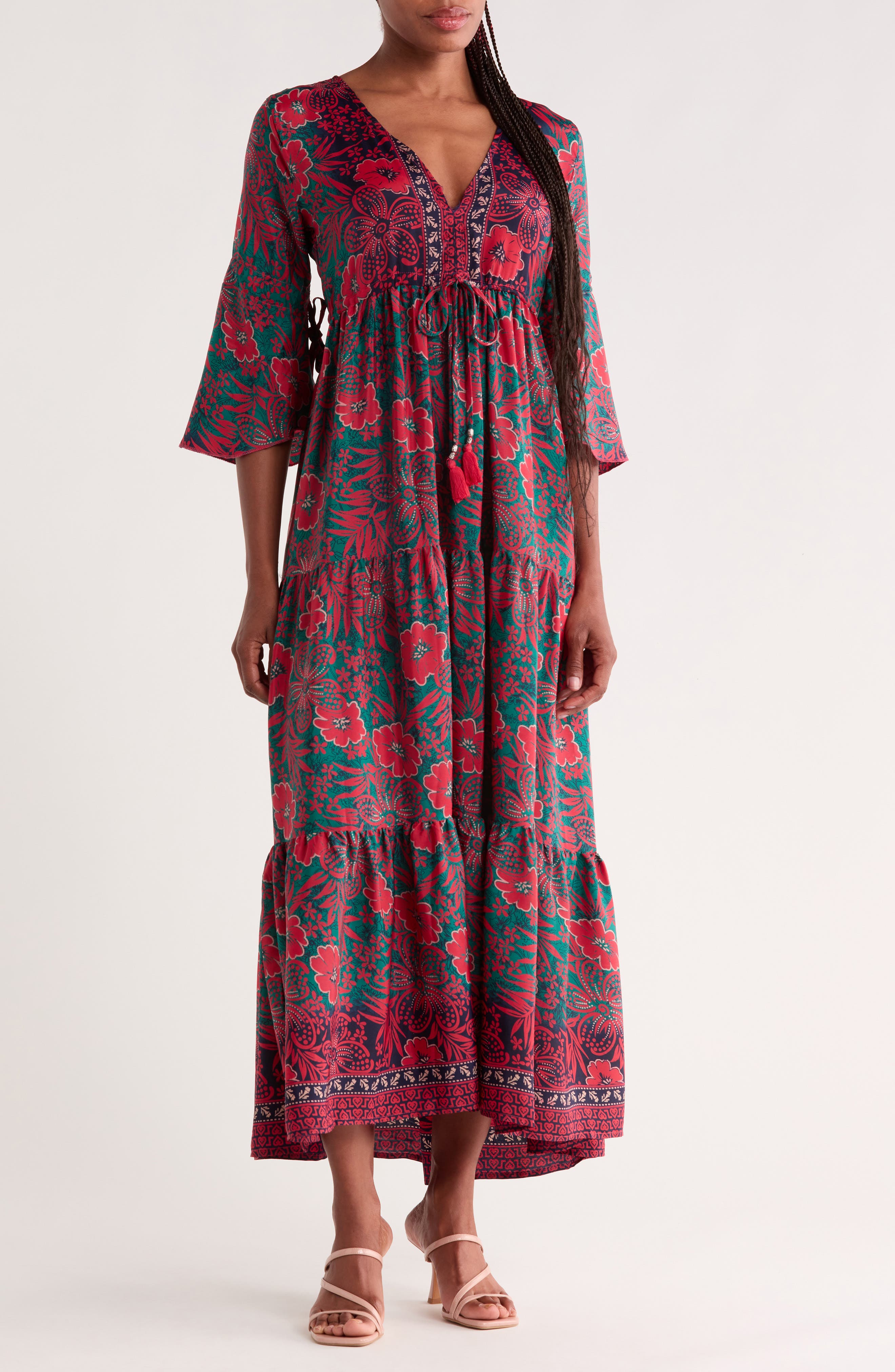 Three Quarter Sleeve Maxi Dress