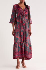 La Fiorentina Three Quarter Sleeve Maxi Dress