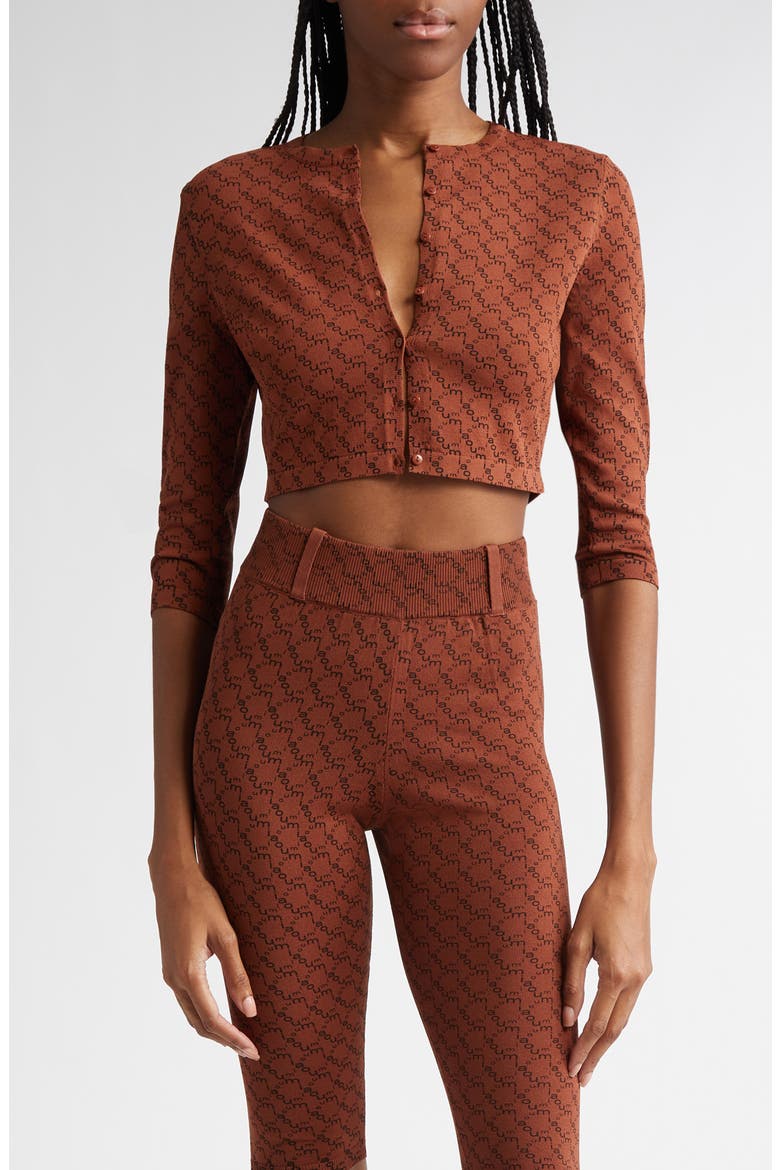 Frida Monogram Jacquard Crop Cardigan, Main, color, BROWN MONOGRAM