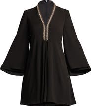 SHO by Tadashi Shoji Bead Detail Long Sleeve Swing Dress