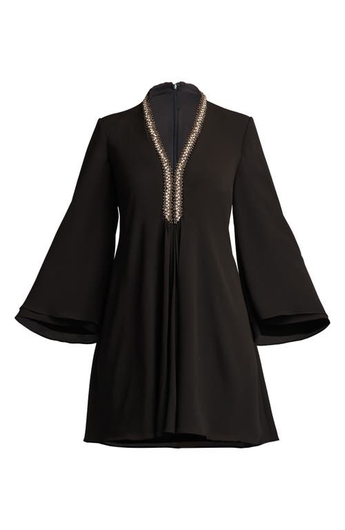 Sho By Tadashi Shoji Bead Detail Long Sleeve Swing Dress In Black