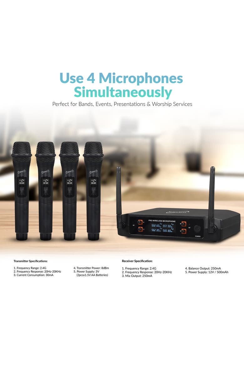 2.4G 4 Channel Wireless Microphone System, Alternate, color, Black