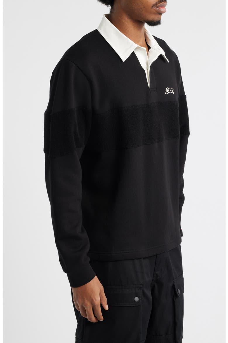 Box Fit Punchy Long Sleeve Cotton French Terry Polo, Alternate, color, BLACK