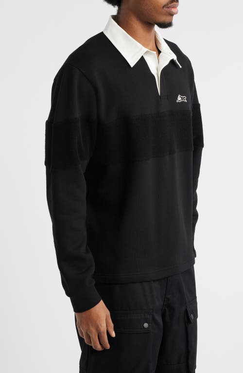 Icecream Box Fit Punchy Long Sleeve Cotton French Terry Polo In Black