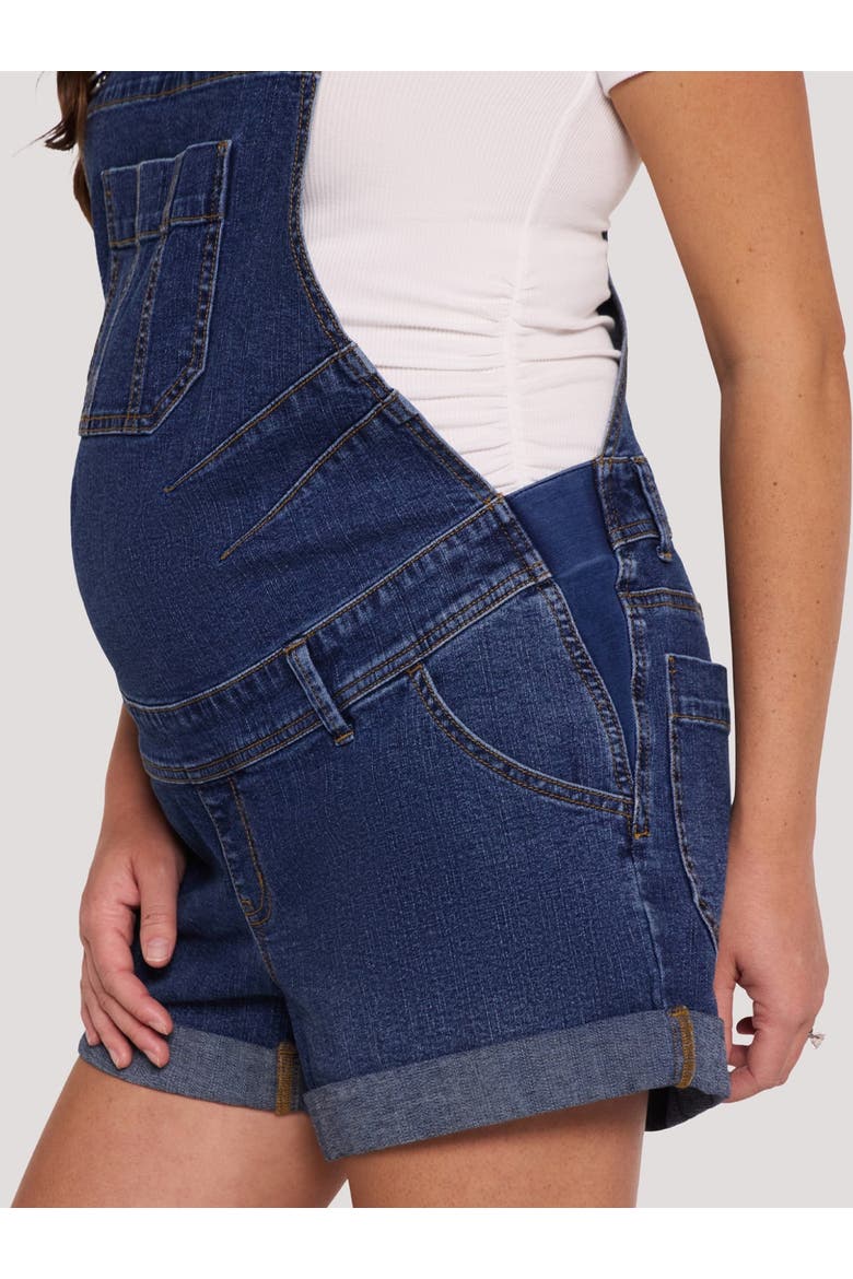 Stretch Waist Short Maternity Overalls, Alternate, color, Skoll Wash