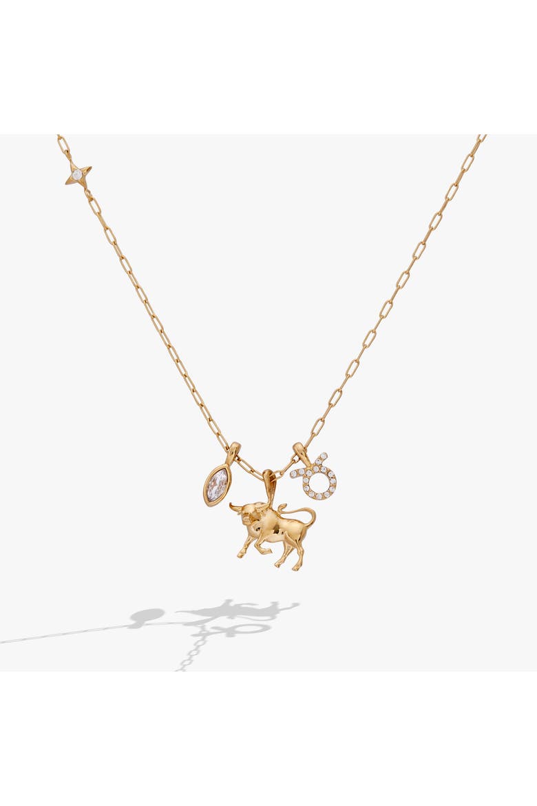 Taurus Zodiac Charm Cluster Necklace, Main, color, Gold