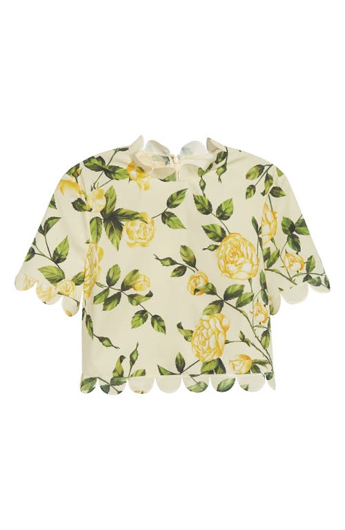 Oscar De La Renta English Roses Scalloped Crop Poplin Blouse In Yellow/soft Yellow