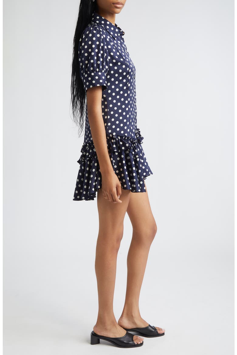 Snood Polka Dot Tiered Satin Shirtdress, Alternate, color, NAVY MULTI