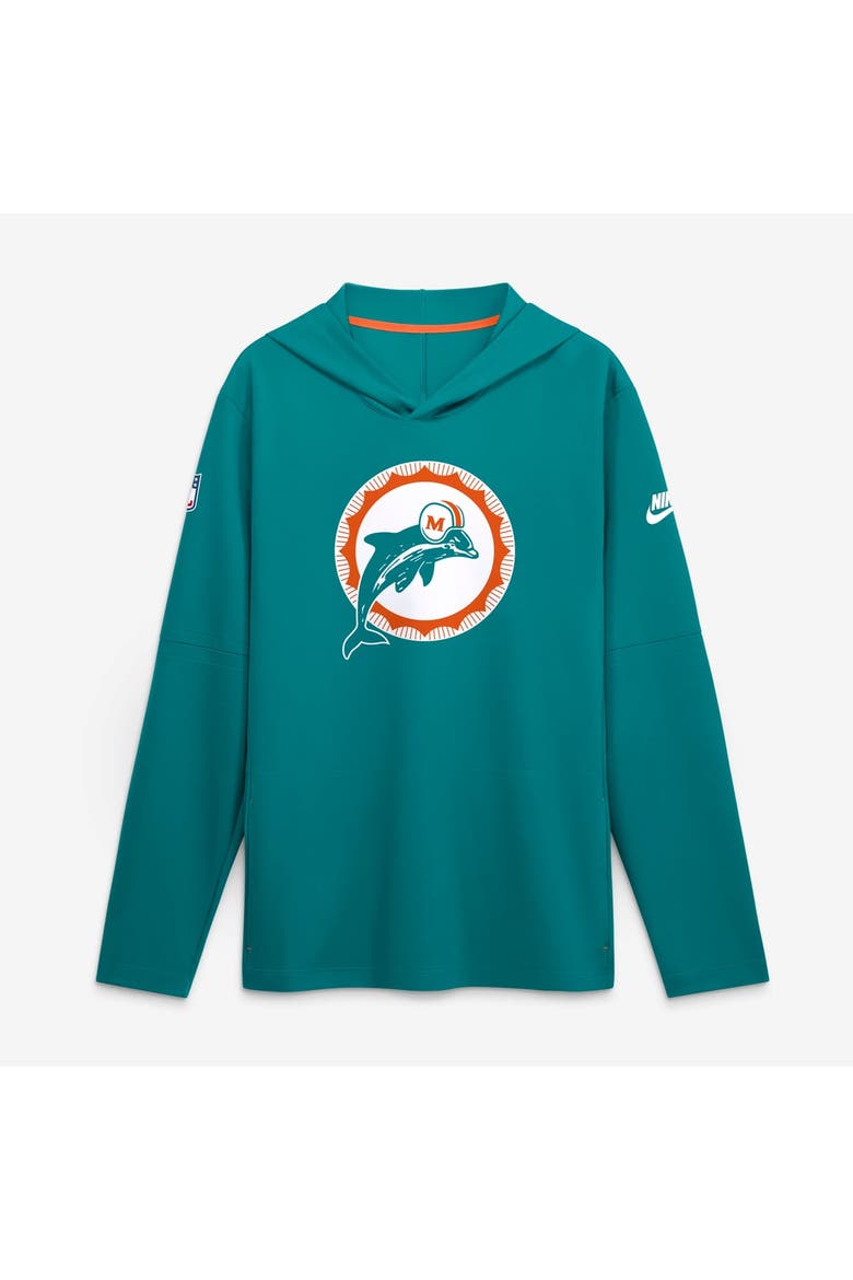 Men's Nike Aqua Miami Dolphins Sideline Alternate Lightweight Long Sleeve Hooded Dri-FIT T-Shirt, Main, color, Aqua