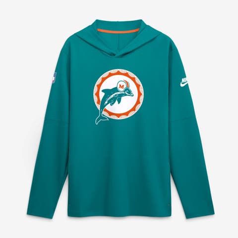 Men's Nike Aqua Miami Dolphins Sideline Alternate Lightweight Long Sleeve Hooded Dri-FIT T-Shirt