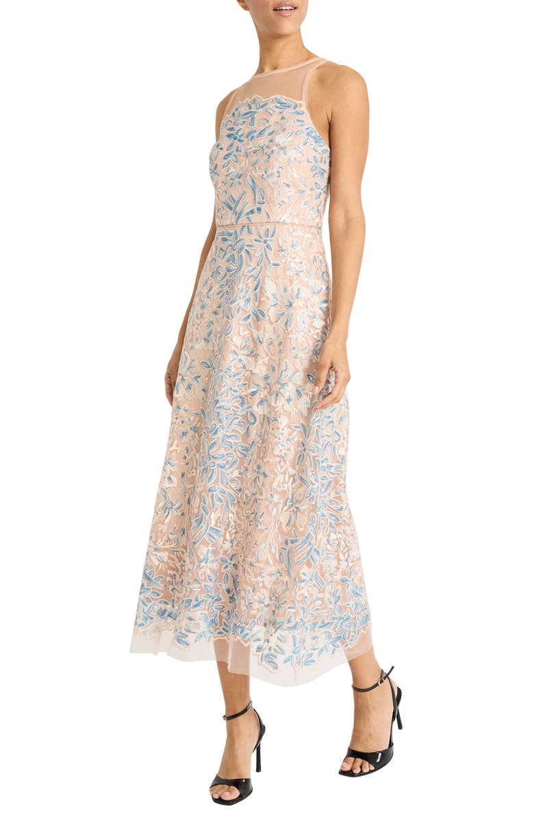 Maggy London Mesh Illusion Gem Gown, Alternate, color, Blue/ Blush