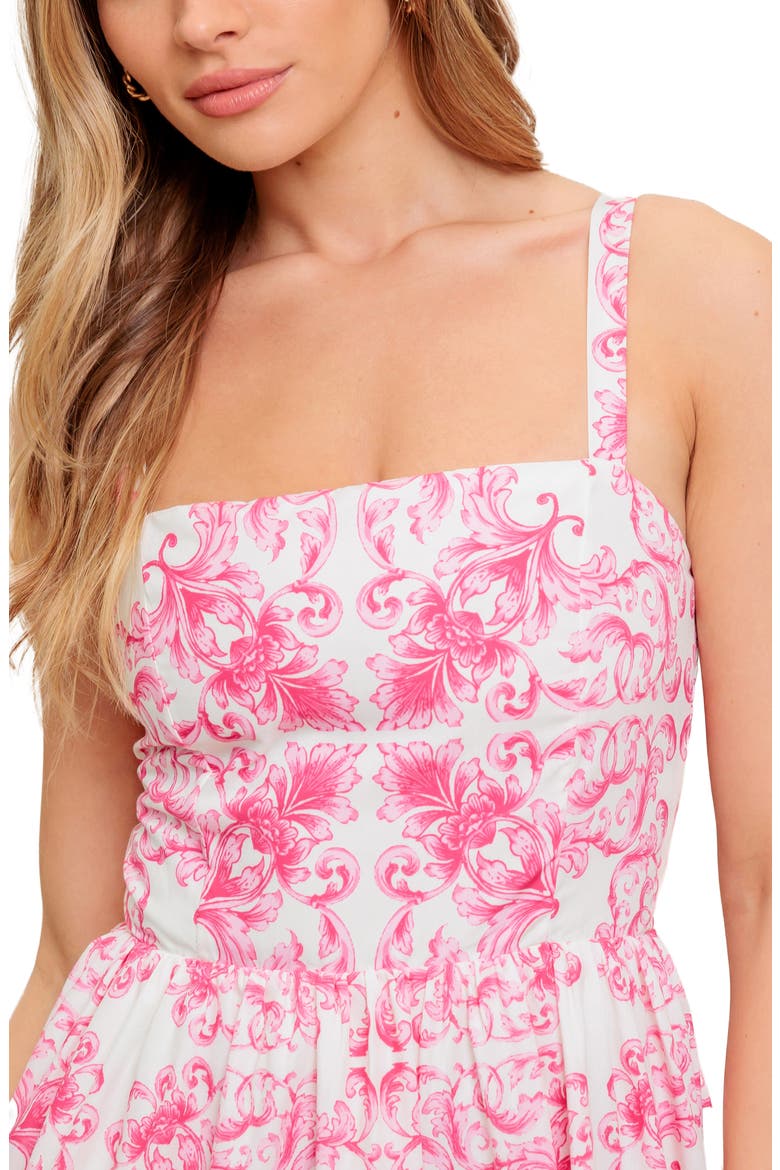 Tiered Hem Midi Dress, Alternate, color, IVORY FUCHSIA