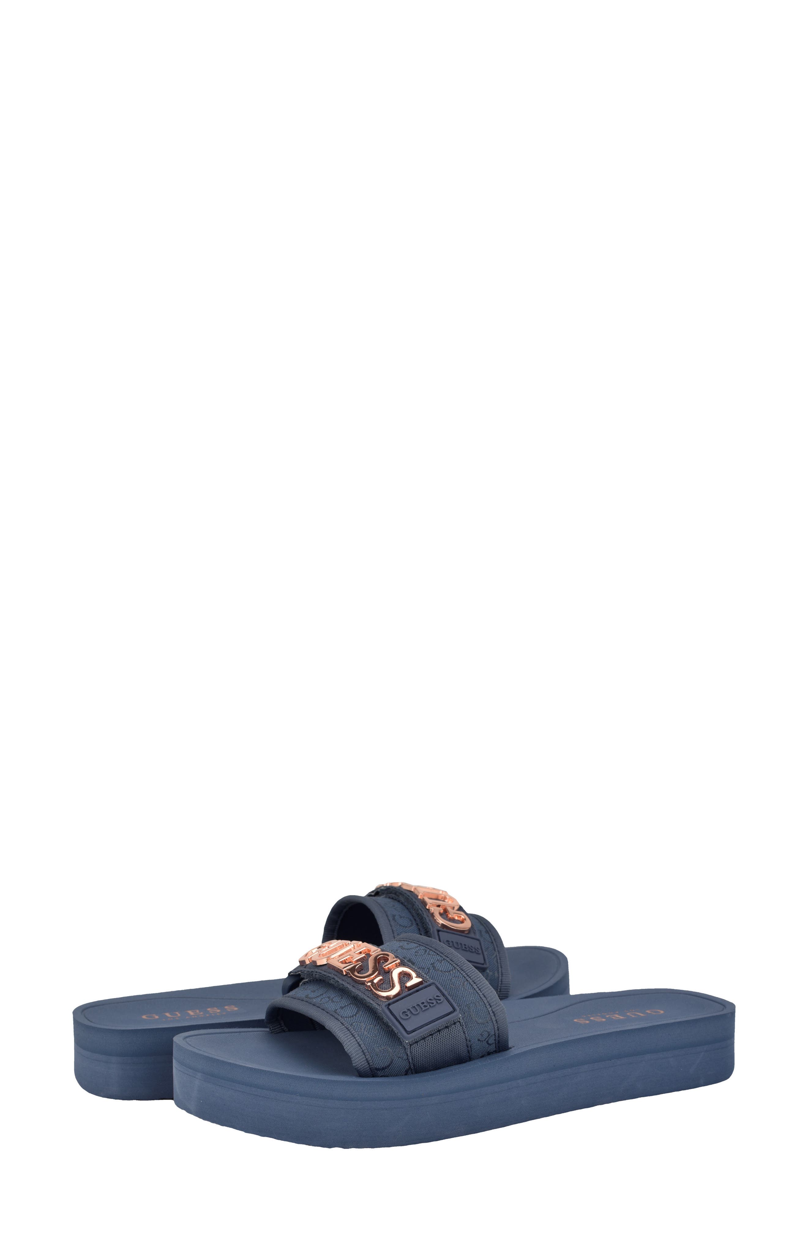 GUESS Peers Slide Sandal, Alternate, color, Light Gray/ Blue