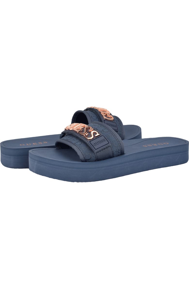 GUESS Peers Slide Sandal, Alternate, color, Light Gray/ Blue