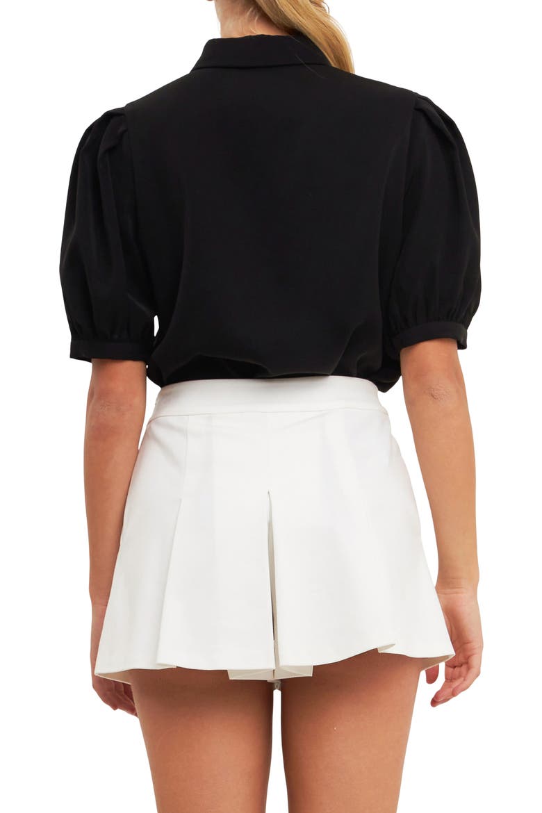 Puff Sleeve Embellished Button-Up Blouse, Alternate, color, BLACK