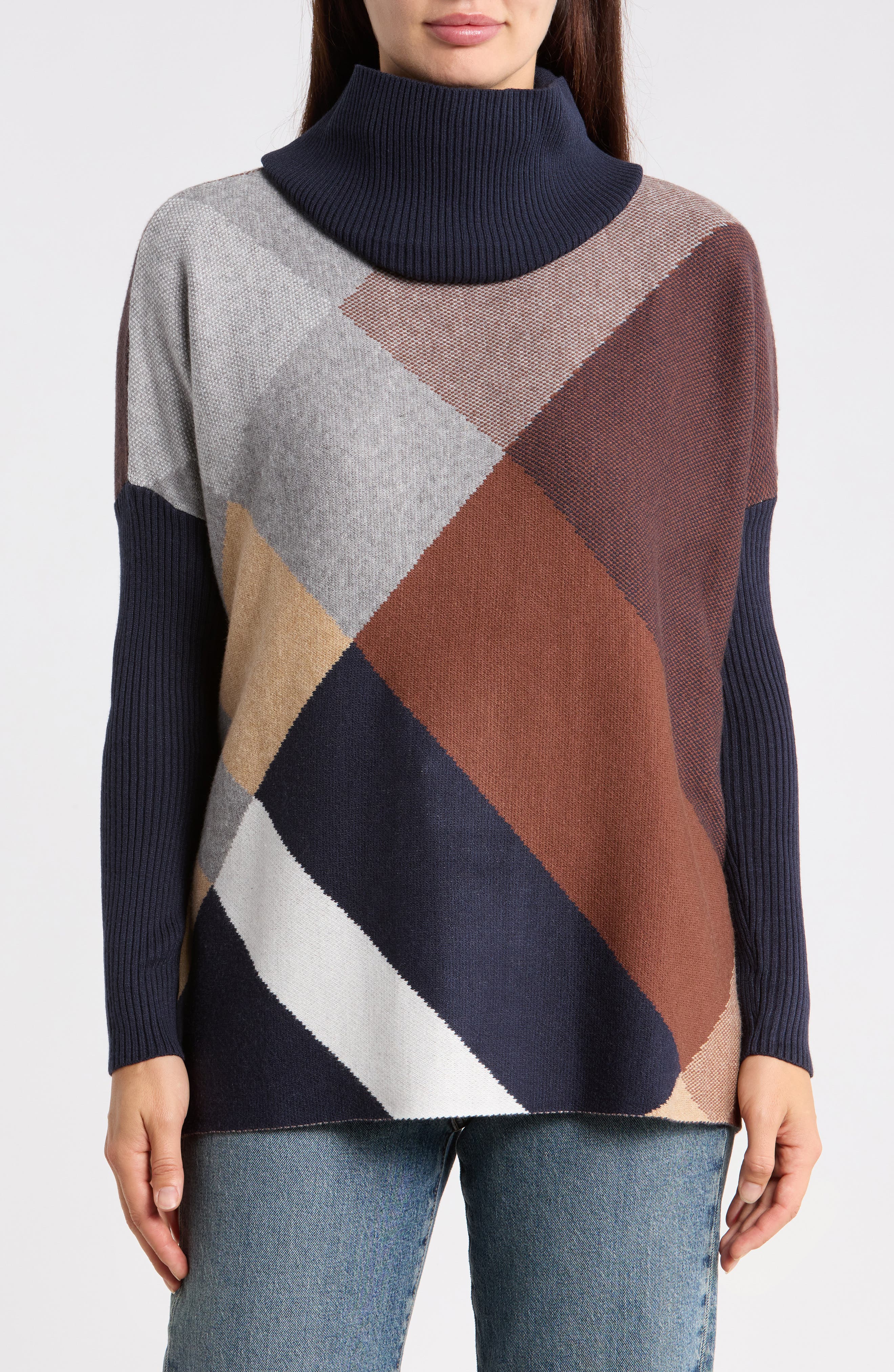 Removable Cowl Neck Poncho Sweater