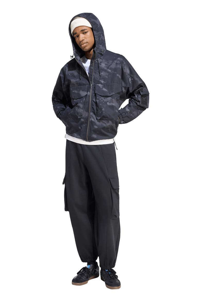 Camo Hooded Windbreaker, Alternate, color, BLACK
