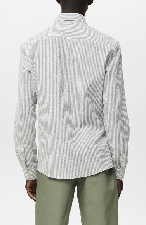 Mango Stripe Stretch Cotton Seersucker Button-up Shirt In White