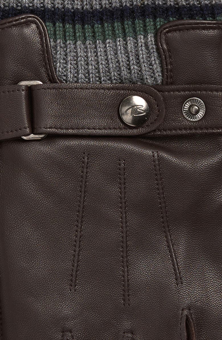 Robert Barakett Knit Wool Cuff Strap Detail Leather Gloves, Alternate, color, Brown