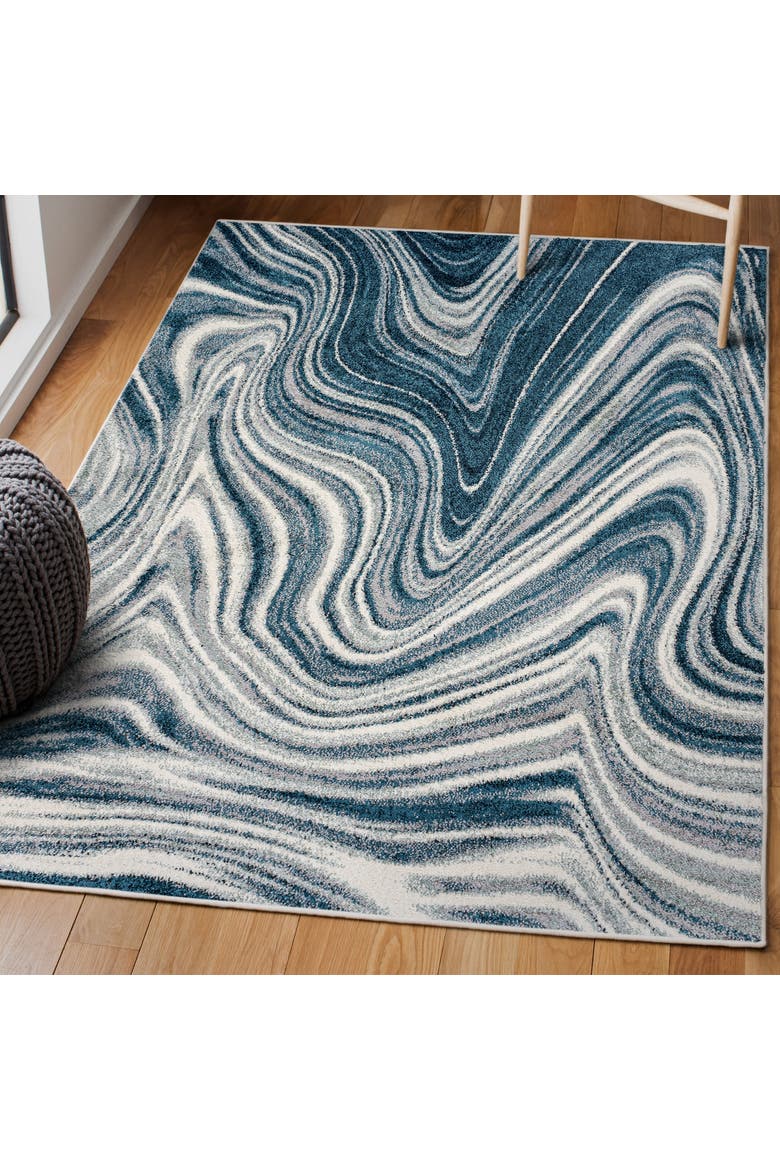 Eleni Contemporary Glam Abstract Marble Area Rug, Alternate, color, Turquoise/Cream