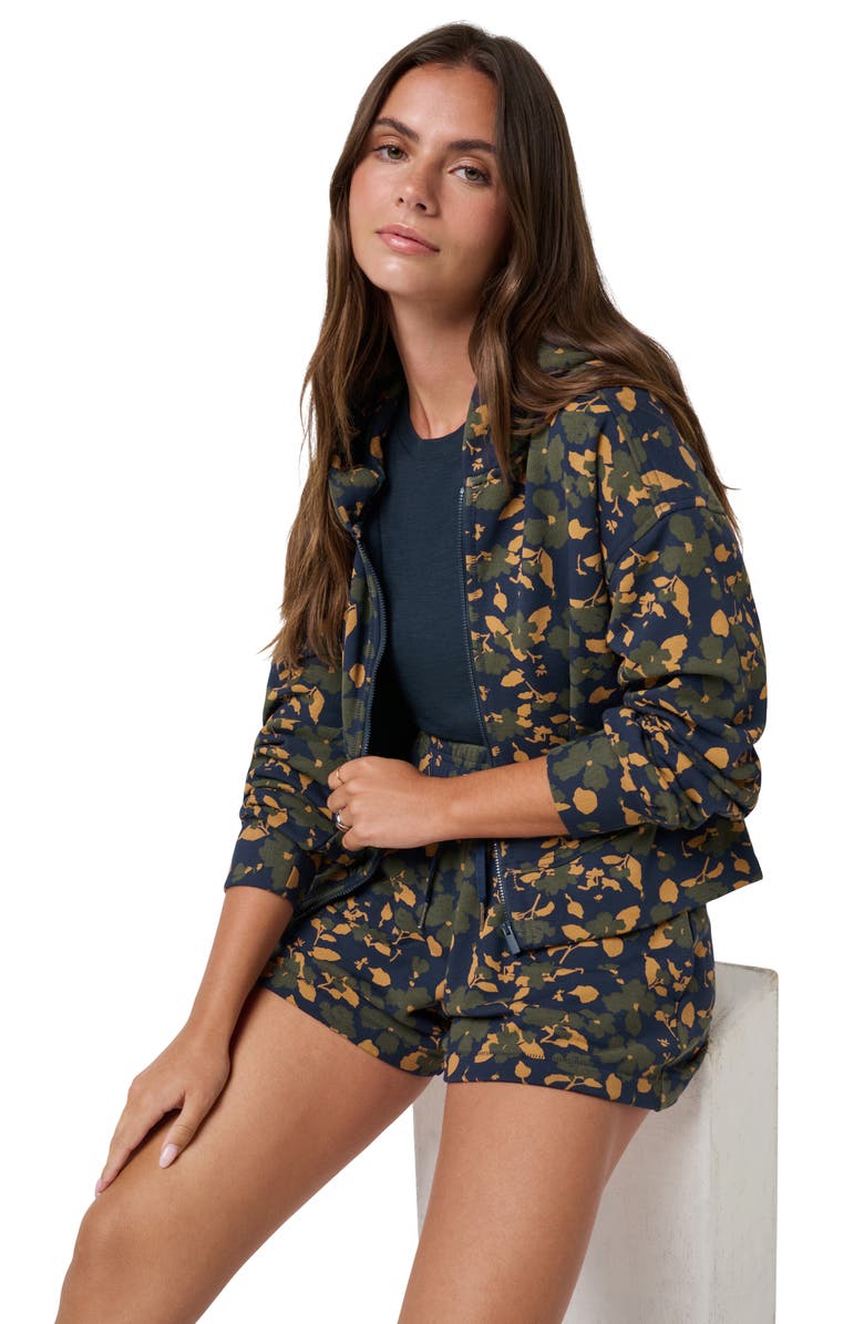 TravisMathew Cloud Fleece Floral Zip-Up Hoodie, Alternate, color, Navy Blazer Floral Multi
