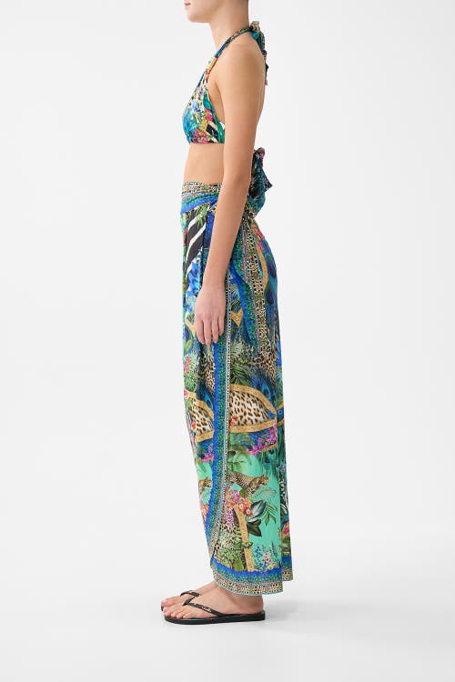 Camilla Draped Wrap Maxi Sarong With Tie Waist In Blue