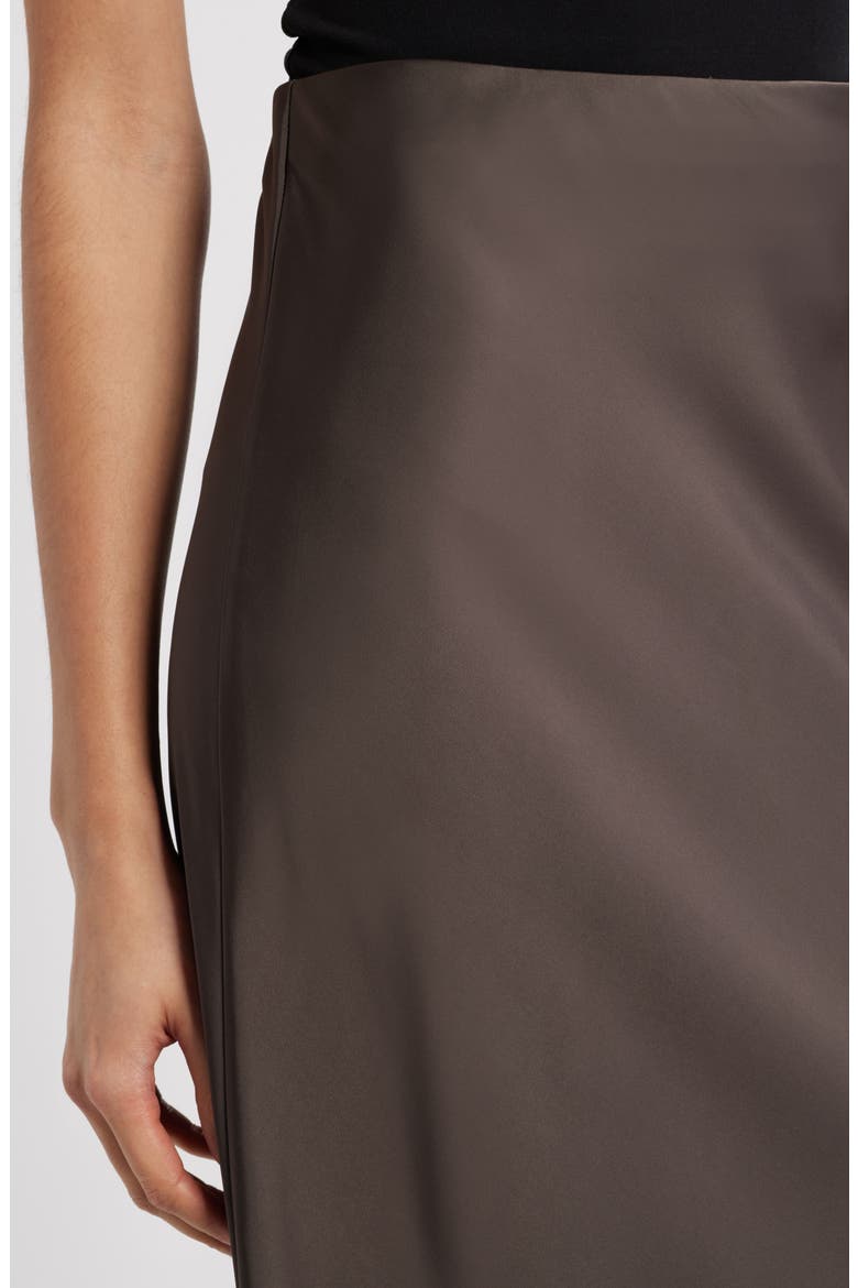 Alira Satin & Lace Midi Skirt, Alternate, color, BROWN