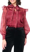 GIBSONLOOK Festive Plaid Ruffle Organza Shirt