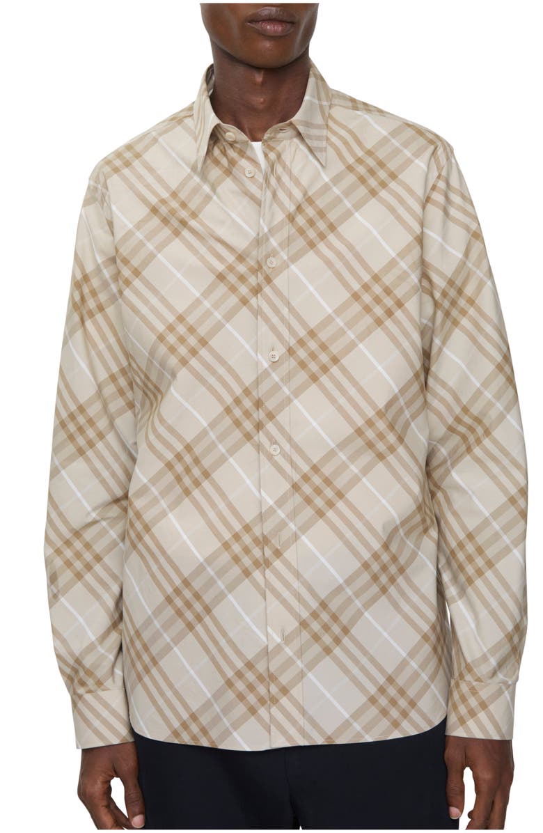 Burberry Relaxed Fit Check Cotton Shirt, Main, color, Stone Grey