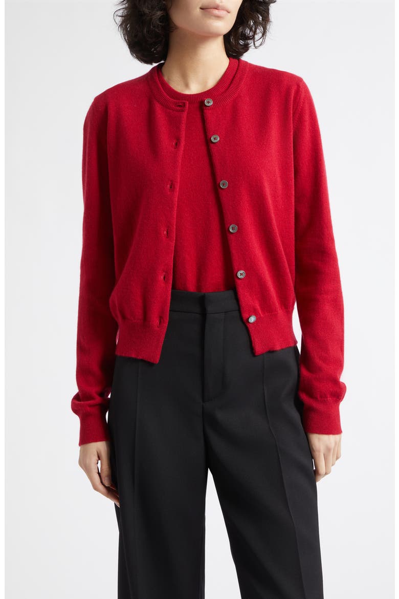 Iris Cashmere Crewneck Cardigan, Main, color, CLARET