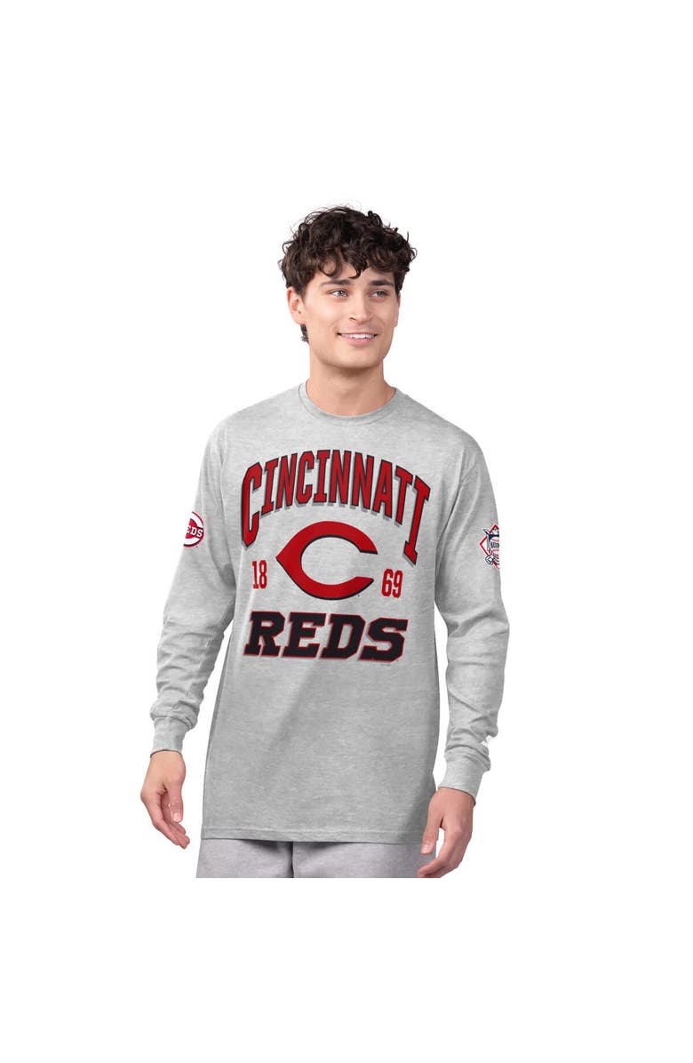STARTER Men's Starter Heather Gray/Red Cincinnati Reds Two-Pack Long Sleeve & Short Sleeve T-Shirt Set, Alternate, color, Red