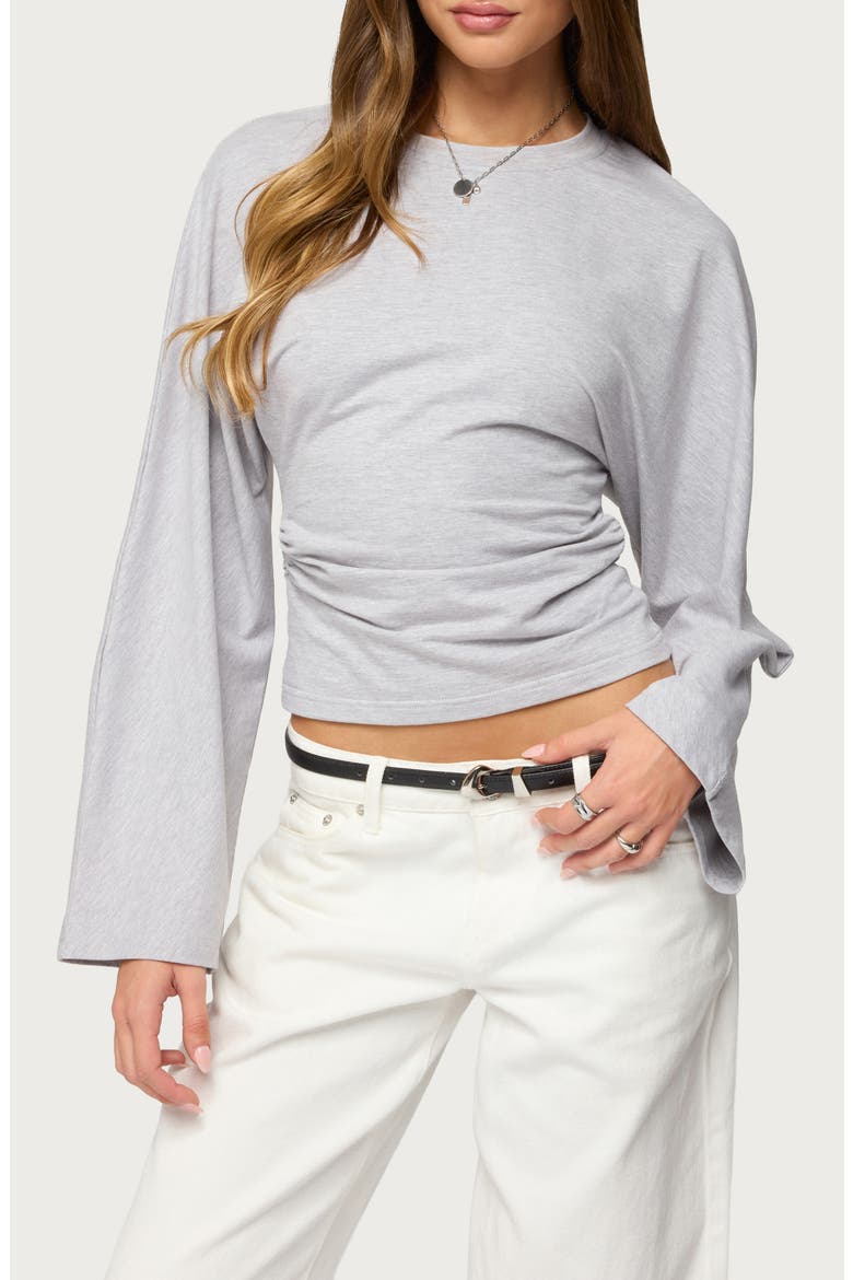 Charlisa Ruched Long Sleeve Crop Top, Main, color, GRAY-MELANGE