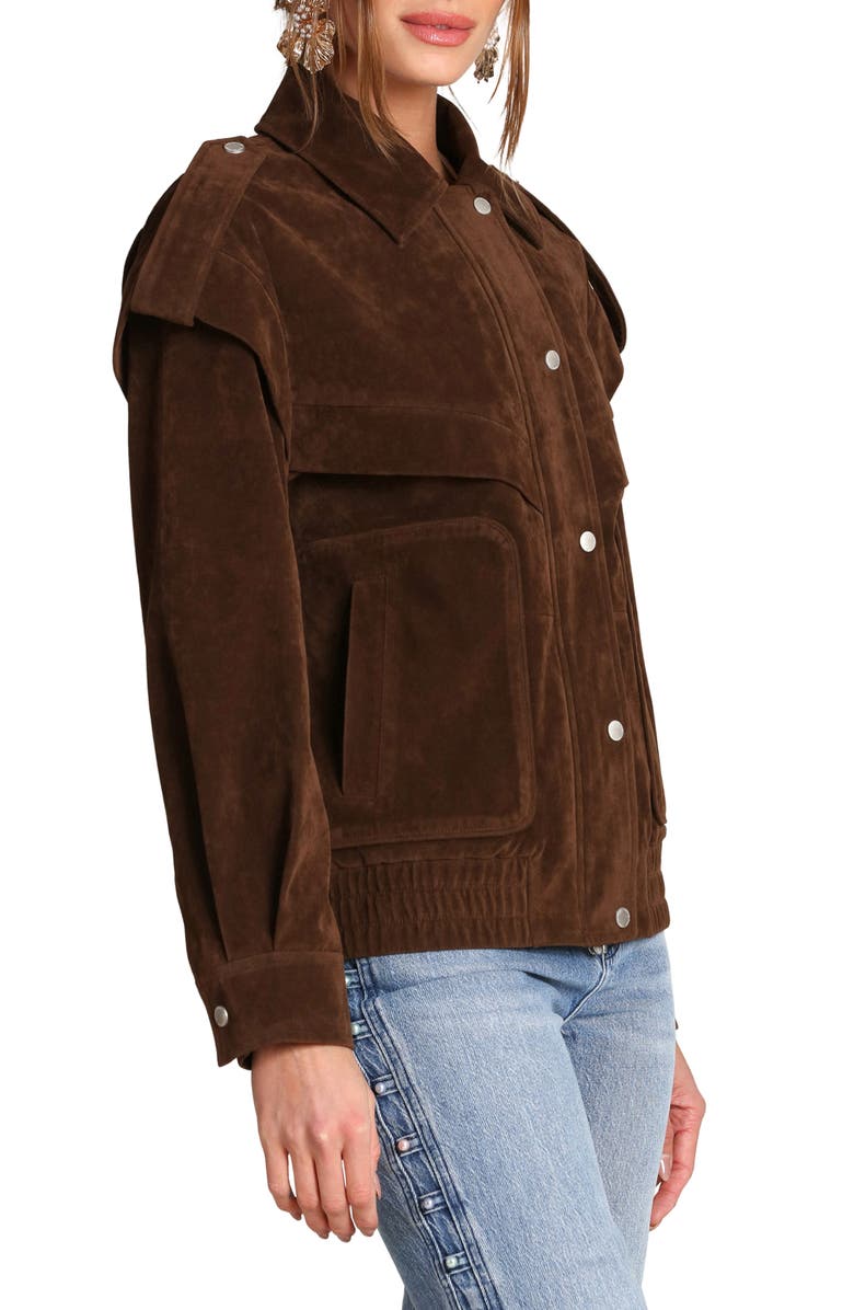Avec Les Filles Suede Bomber Jacket, Alternate, color, Chocolate