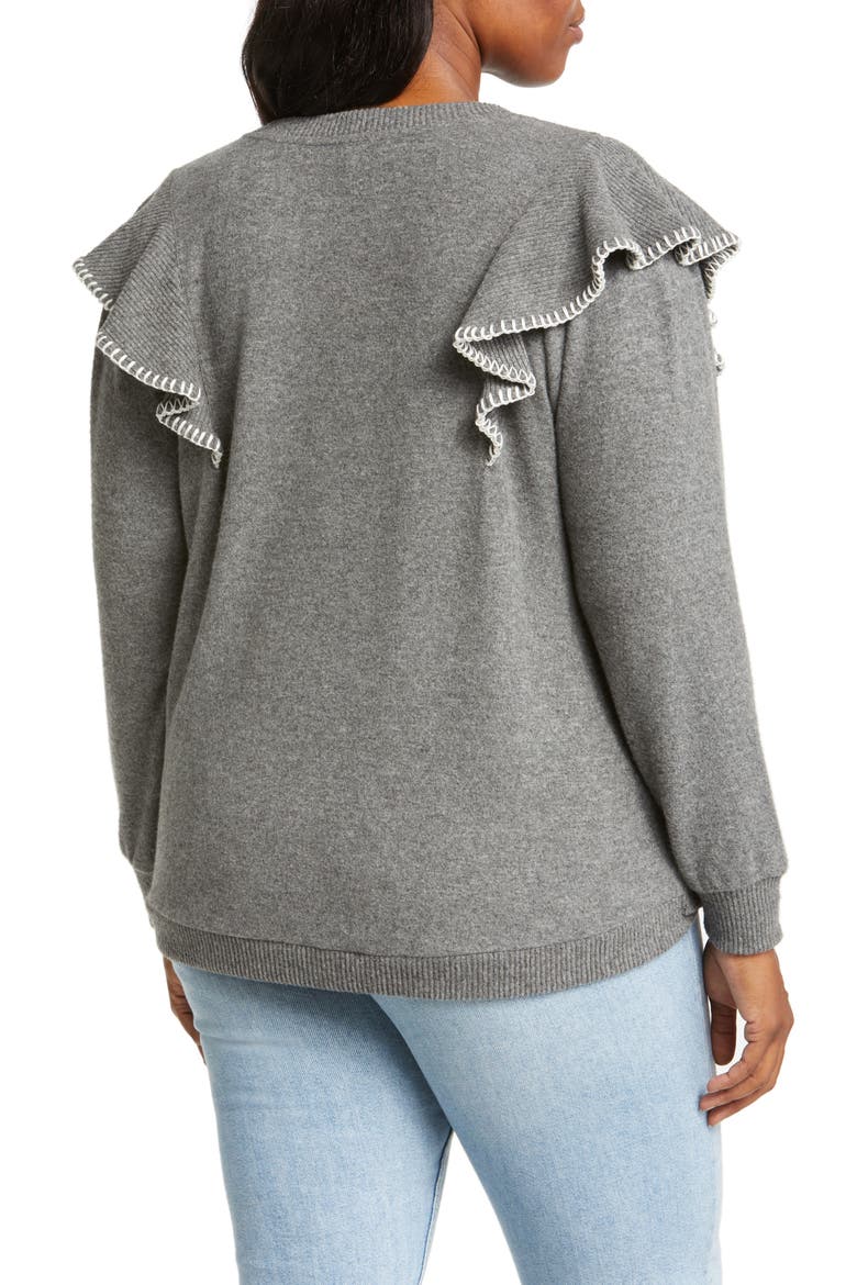 Ruffle Sweater (Nordstrom Exclusive), Alternate, color, HEATHER CHARCOAL/ IVORY