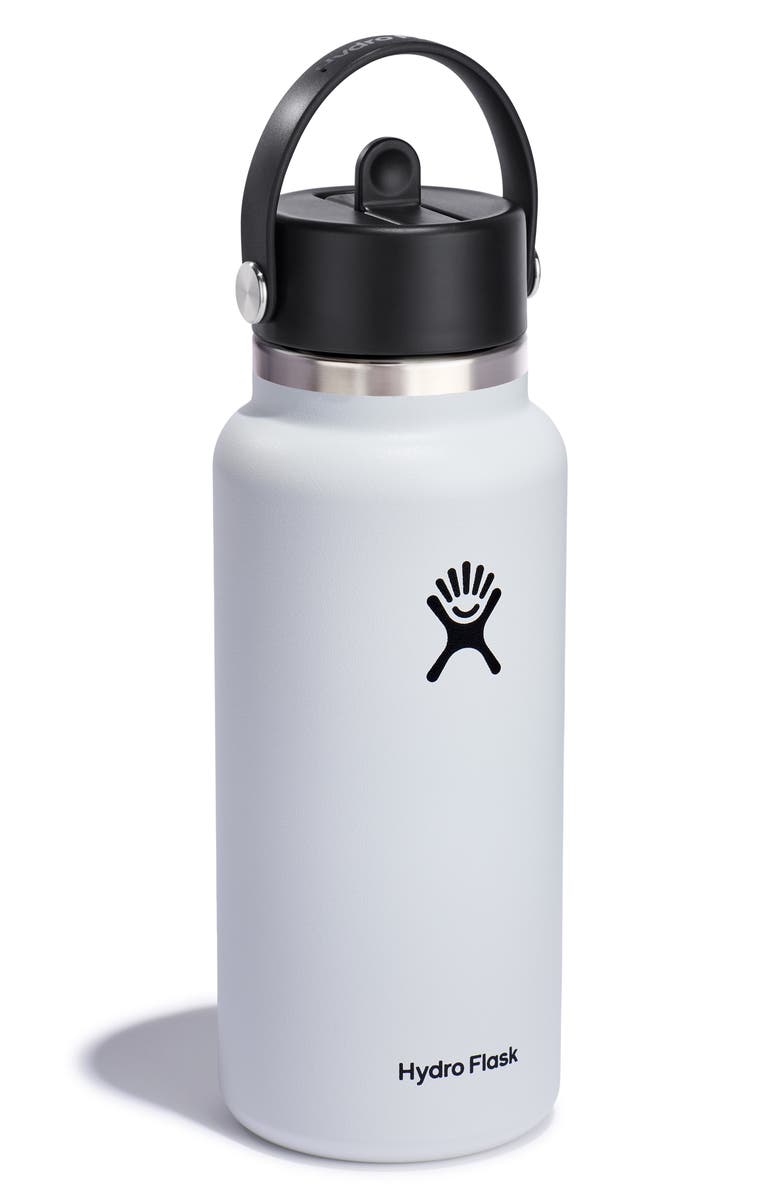 Hydro Flask 32-Ounce Wide Mouth Flex Straw Cap Water Bottle, Main, color, White
