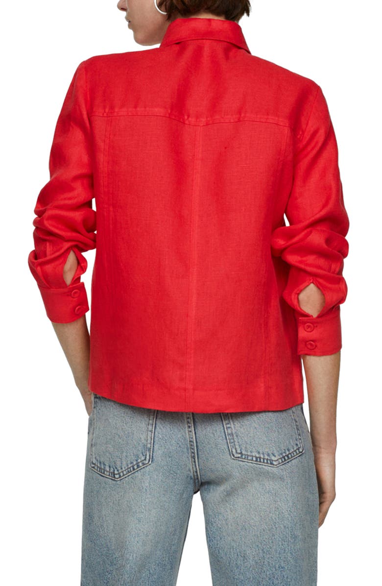 MANGO Linen Button-Up Shirt, Alternate, color, Coral Red