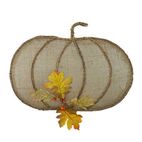 19" Beige Burlap and Vine Pumpkin Fall Harvest Wall Hanging