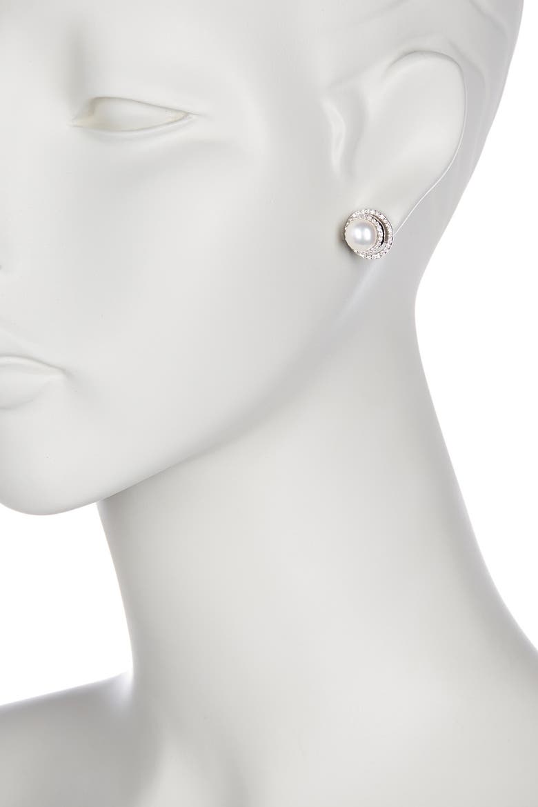 8.5-9mm Cultured Freshwater Pearl Double Halo Pendant Necklace & Earrings Set, Alternate, color, WHITE