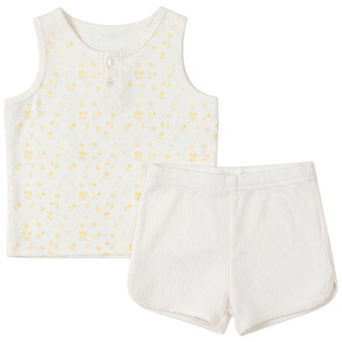 Modal Rib Trim Sleeveless Top and Elastic Waist Shorts 2 Piece Set