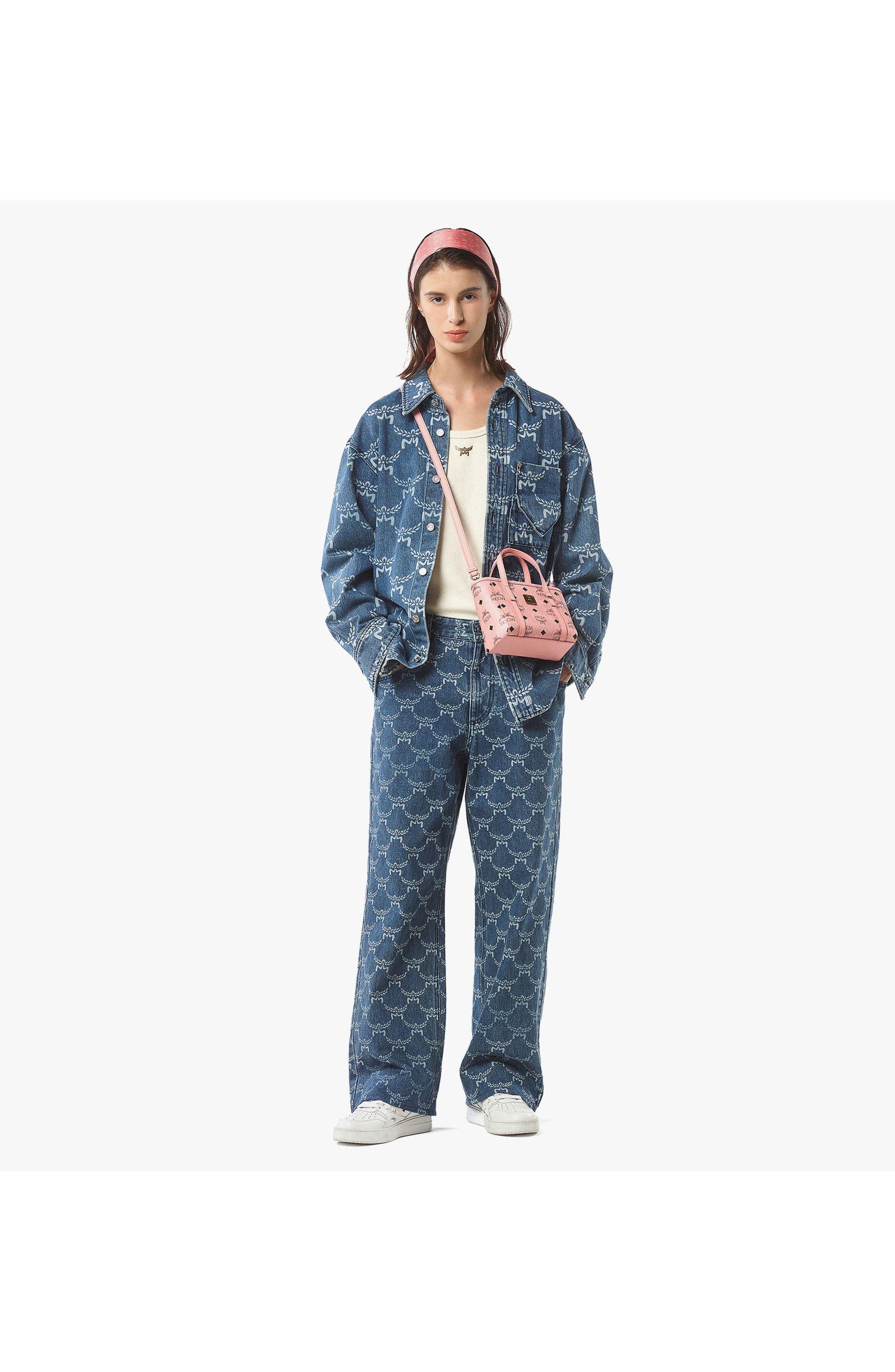 MCM X-Mini Toni Top-Zip Shopper in Visetos, Alternate, color, Pink