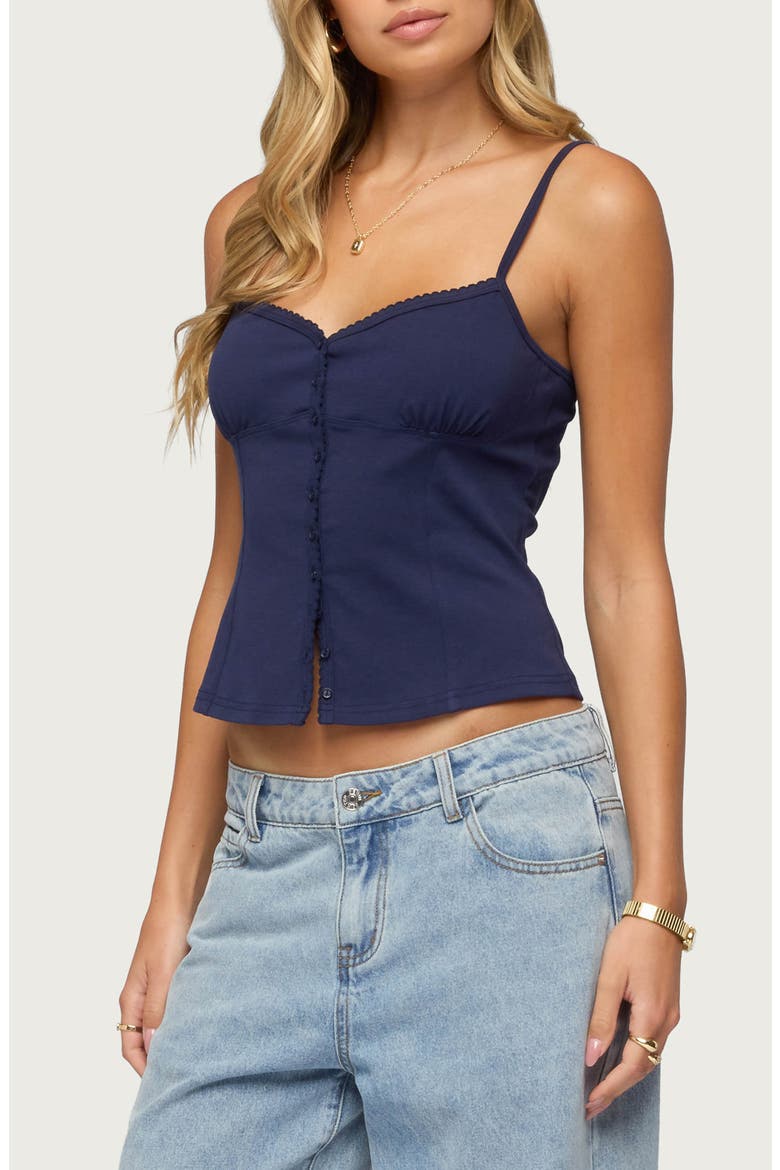 Delia Sweetheart Button-Up Stretch Cotton Tank, Main, color, NAVY