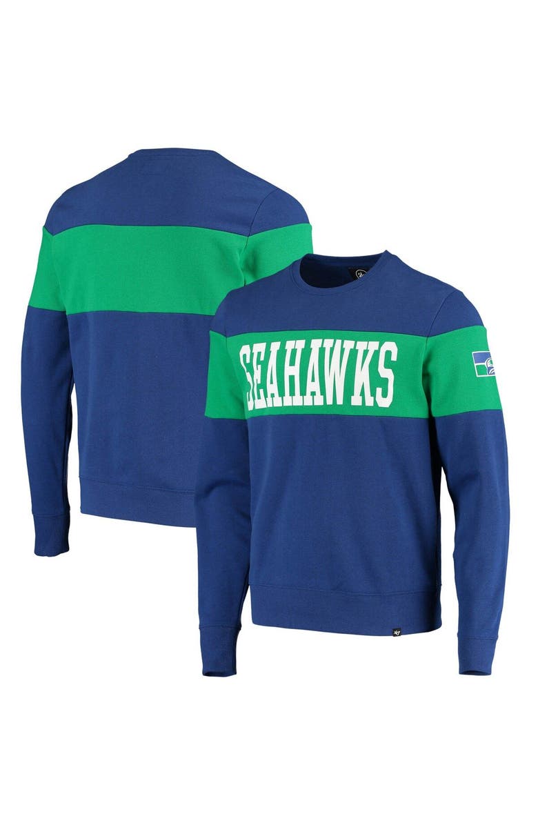 '47 Men's '47 Royal Seattle Seahawks Interstate Throwback Sweatshirt, Main, color, 
