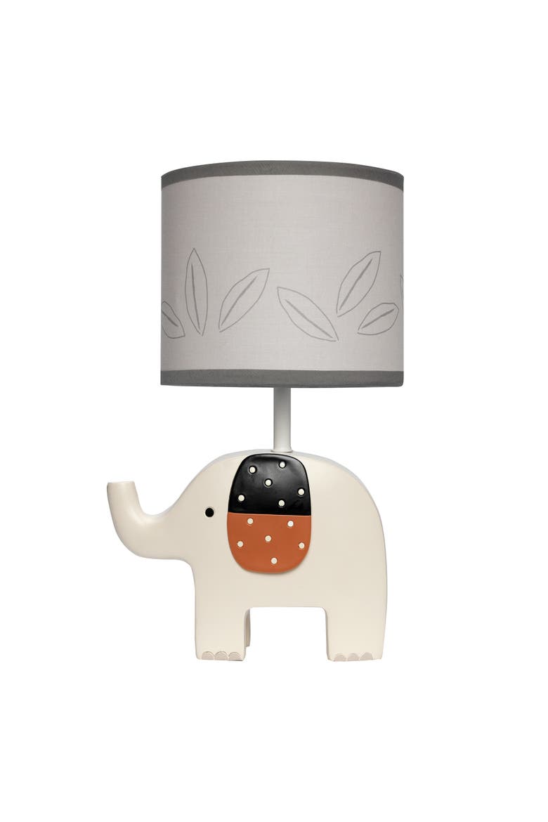 Patchwork Jungle Modern Elephant Lamp With Gray Shade & Bulb, Main, color, Cream