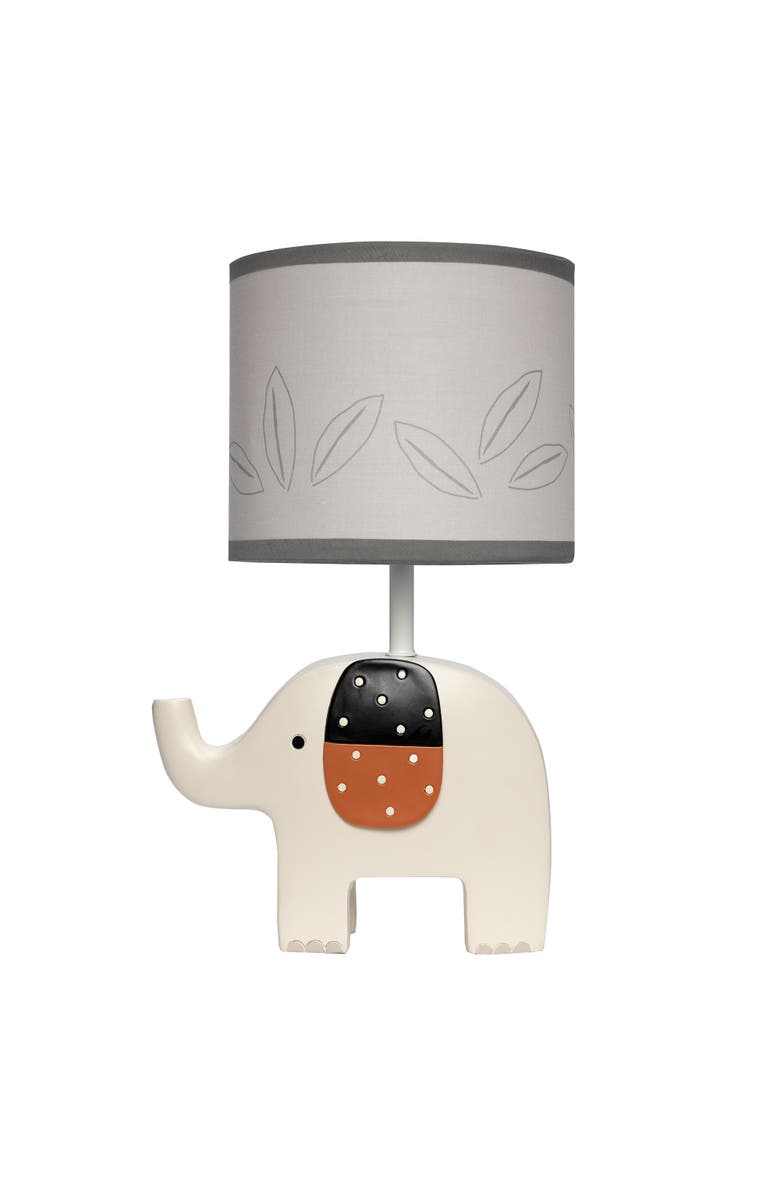 Lambs & Ivy Patchwork Jungle Modern Elephant Lamp With Gray Shade & Bulb, Main, color, Cream